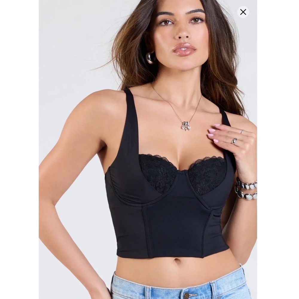 New Windsor Romantic At Heart Lace Trim Crop Top Lace Black Small Dark Romantic
